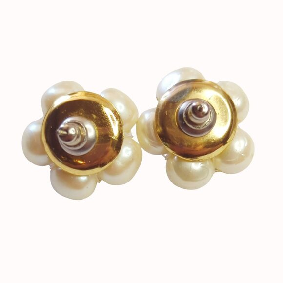 Vintage Faux Pearl Cluster Earrings Gold-Tone Accents - Picture 3 of 5